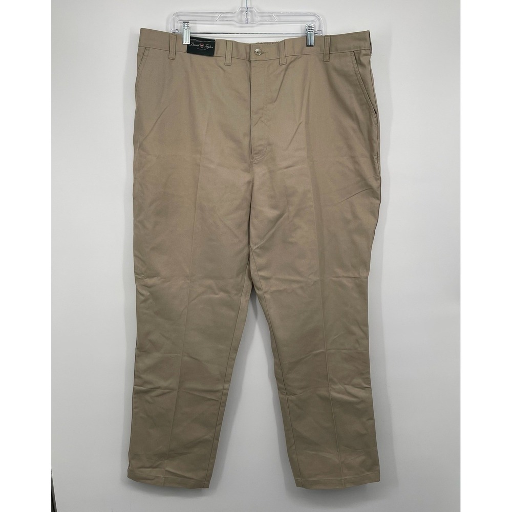 David Taylor NWT Men's Khaki Elastic Waist Flat Front Chino Pants Size 46x32
